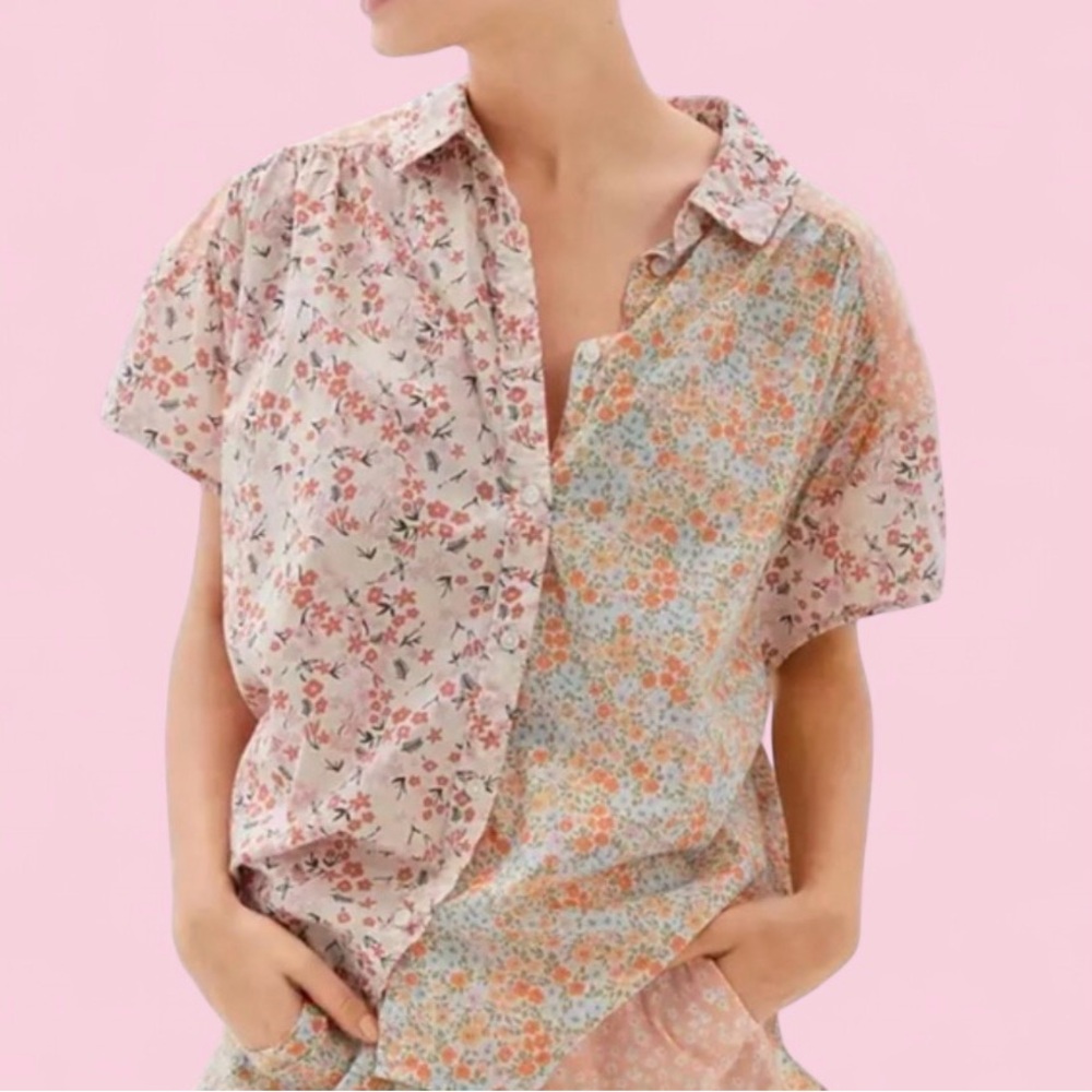 American Eagle Floral Patchwork Button Up Oversiz… - image 1